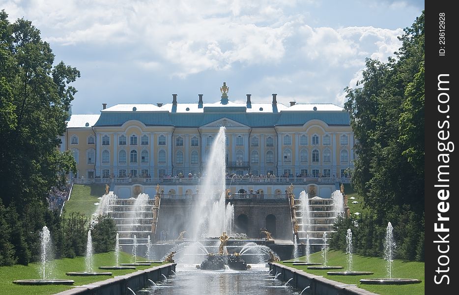 Grand Cascade Fountains At Peterhof Palace Garden