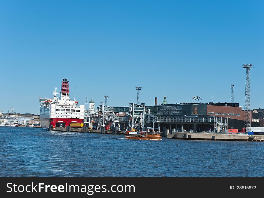 A ship in port.