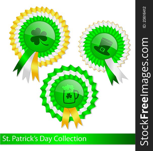 Collection of fancy ribbon medals for Saint Patrick's Day. Collection of fancy ribbon medals for Saint Patrick's Day