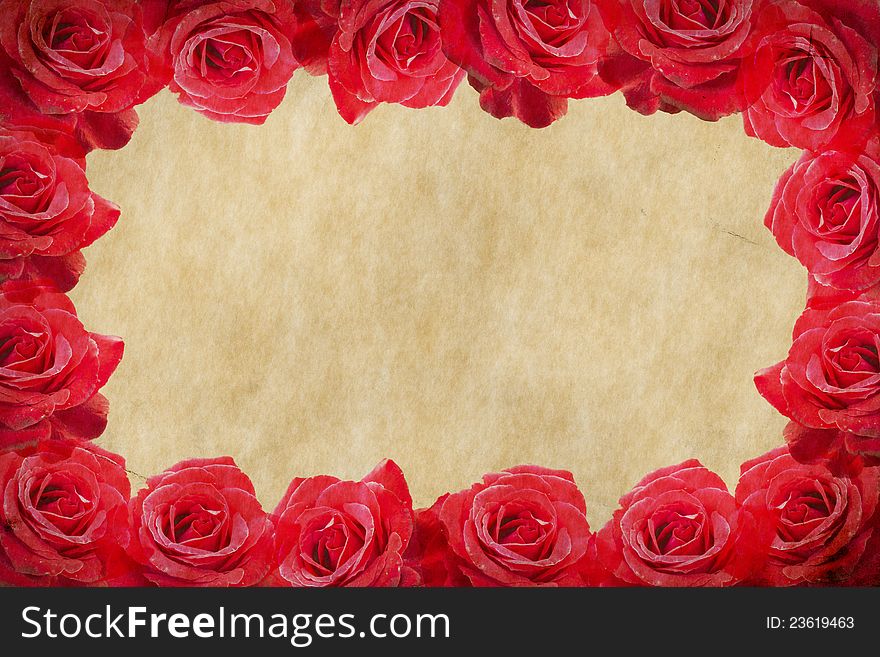 Creative grunge red rose frame. Abstract background