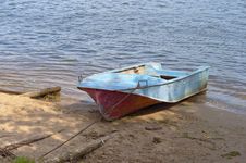 Metal Boat On The Riverbank Royalty Free Stock Photos Metal Boat On The Riverbank Royalty Free Stock Photos