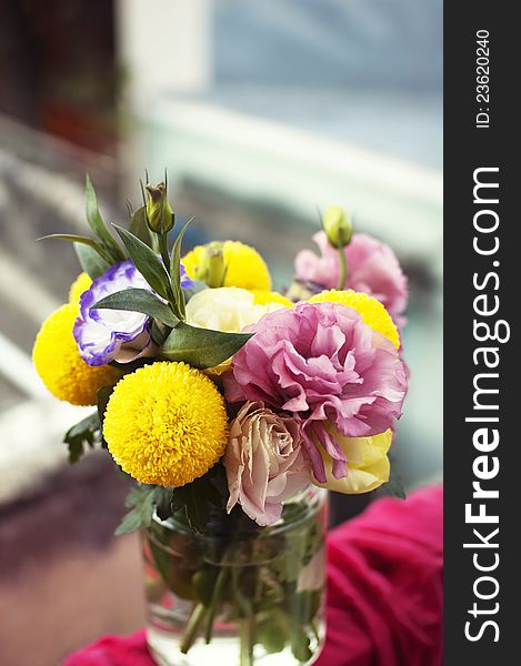 Bunch Of Flowers In A Glass Jar