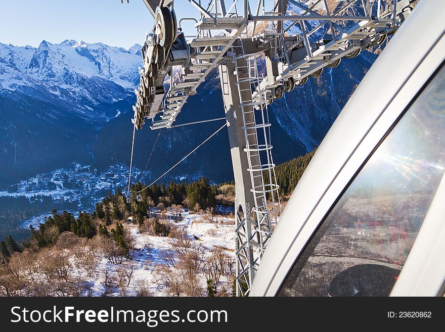 Cable railway over the snow