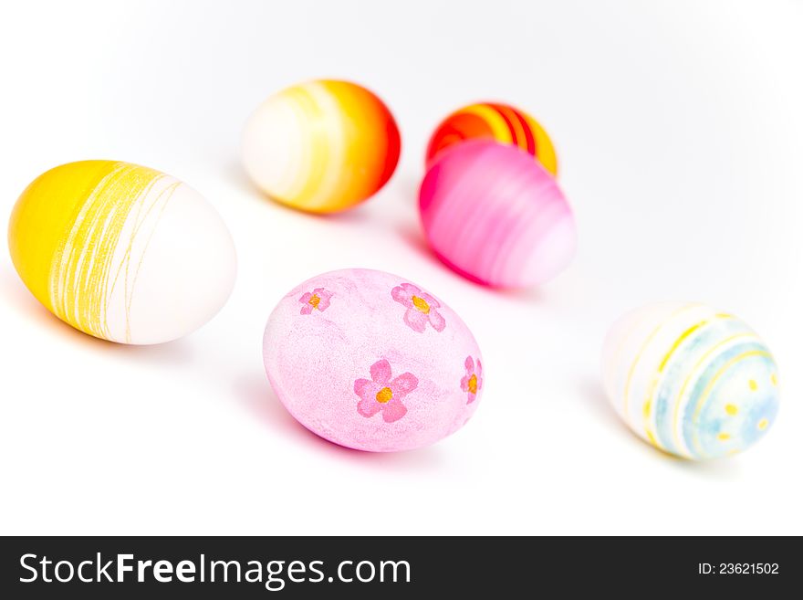Easter eggs. Hand painted colorful Easter eggs on white background. Clipping path included for easier editing.