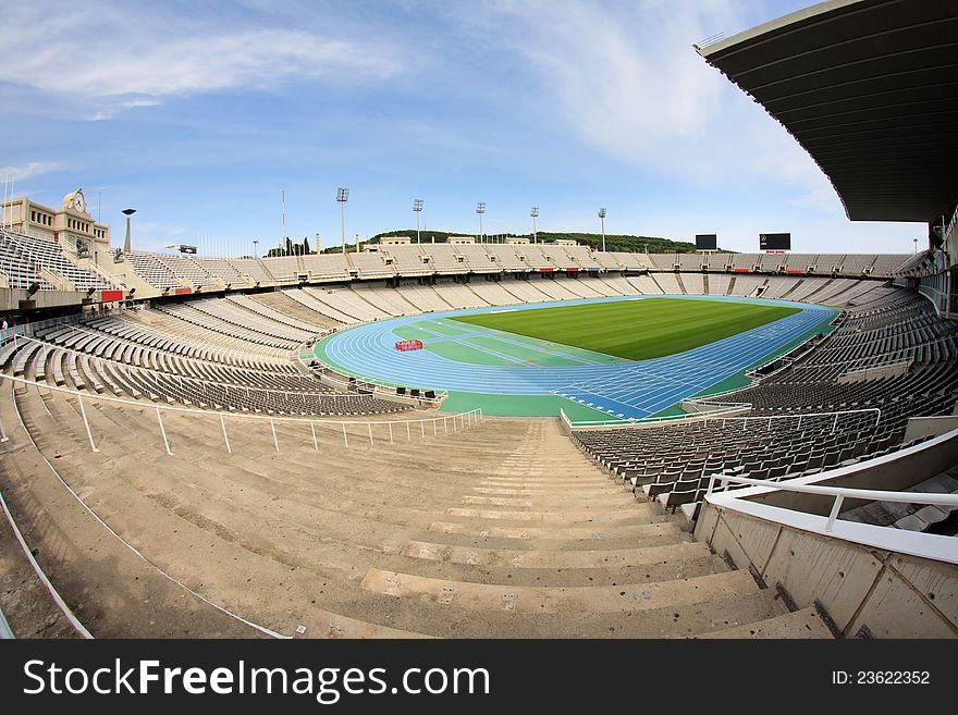 View of empty Olympic stadium in Barcelona, Spain.