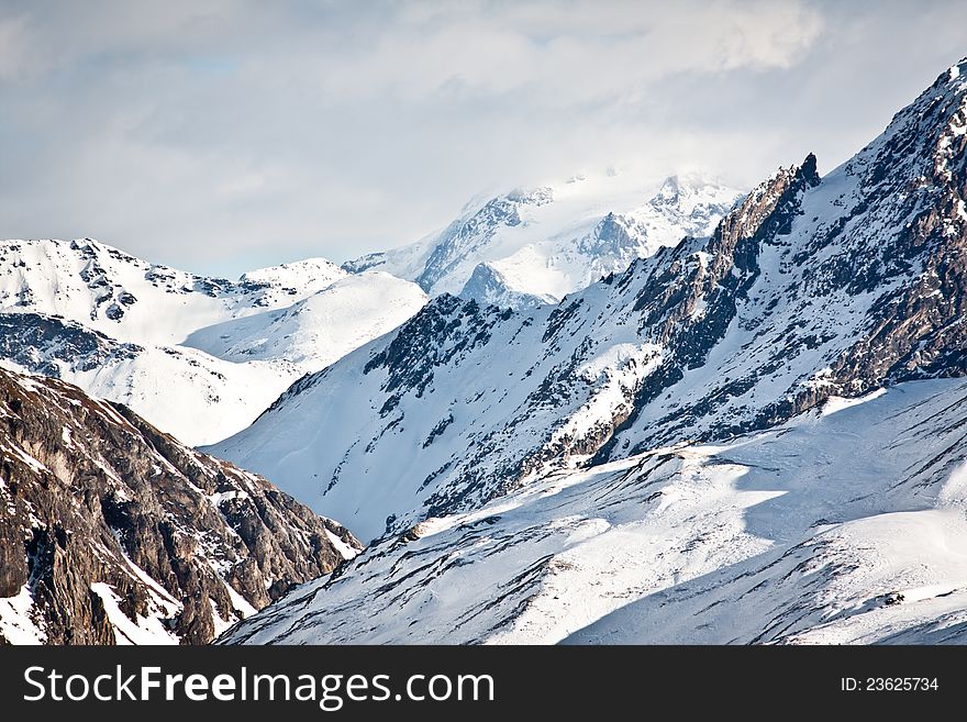 High mountains in Italian Alps in winter
