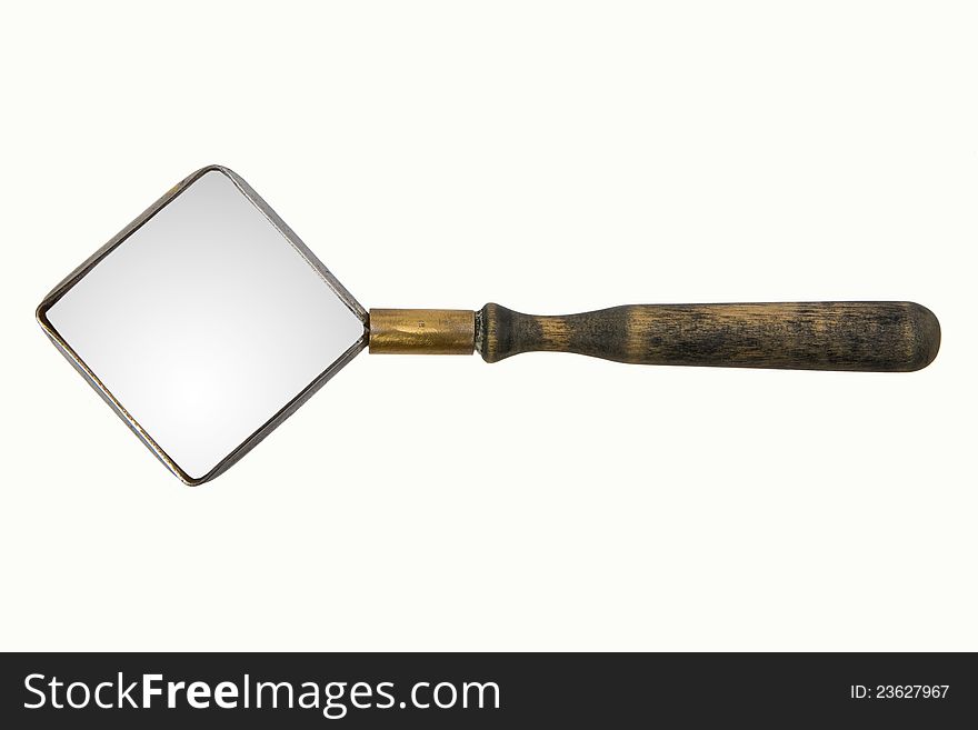 Old square magnifying glass isolated on white background