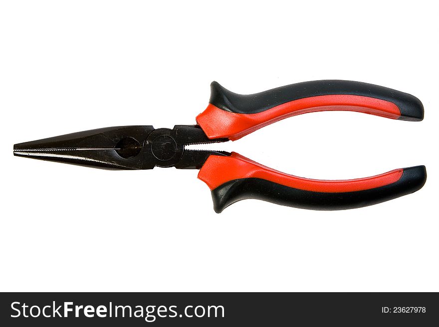 High voltage work pliers isolated on white background, studio lights