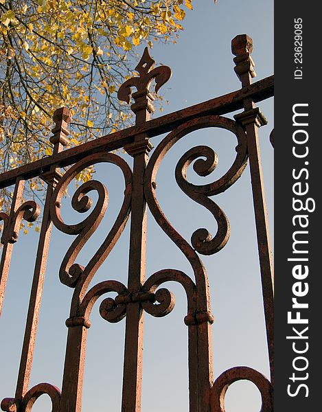 Wrought Iron Fence in Autumn