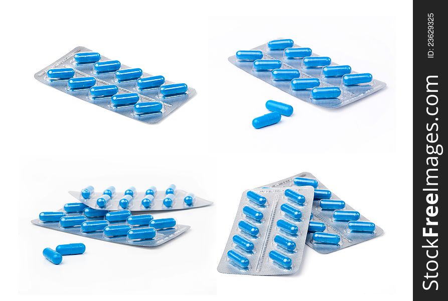Blue capsules on a white background. Blue capsules on a white background.