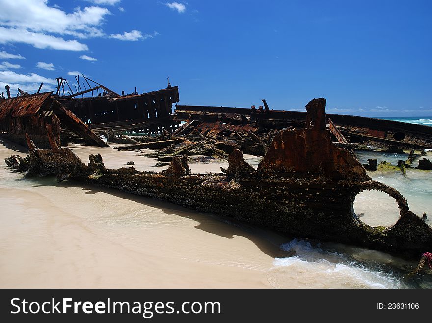 Maheno Shipwreck on Fraser Island beach, Australia