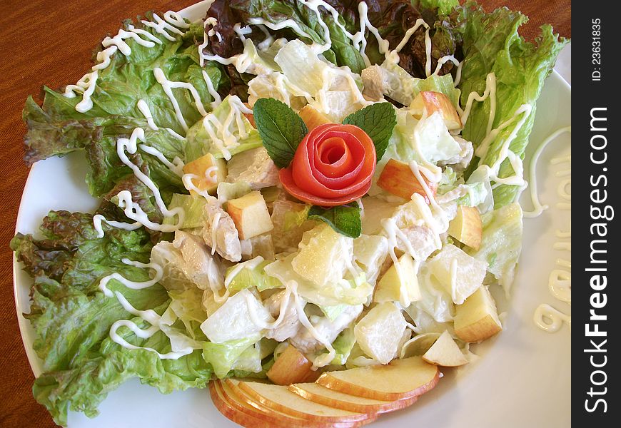 Chicken salad healthy fresh vegetable, Tomato, Apple, potato's. Chicken salad healthy fresh vegetable, Tomato, Apple, potato's