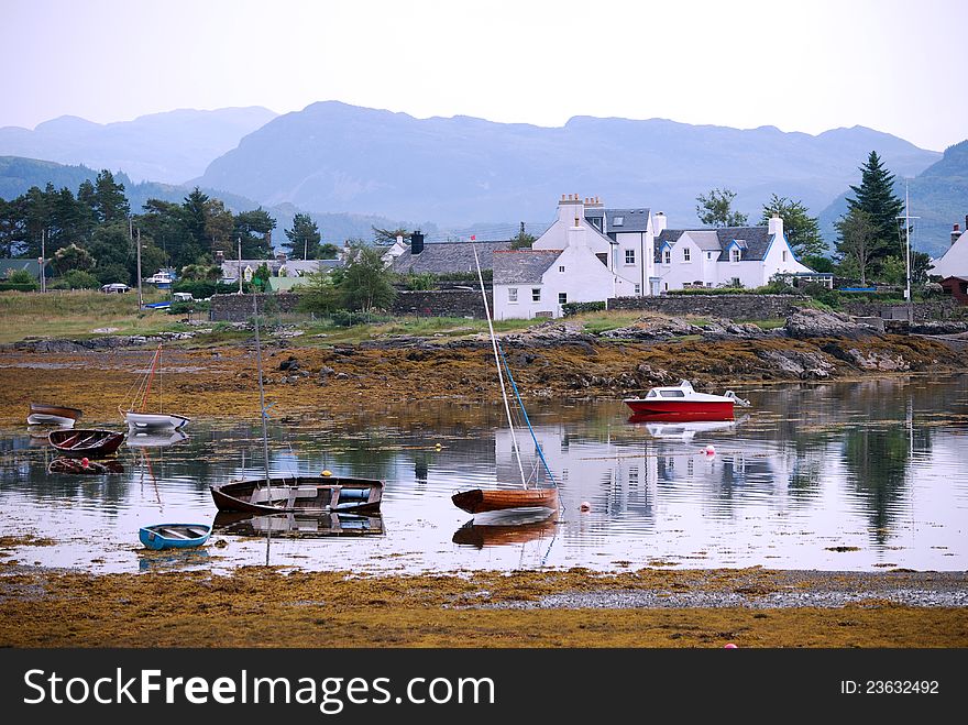 Landscape scene with colourful boats and yachts. Landscape scene with colourful boats and yachts