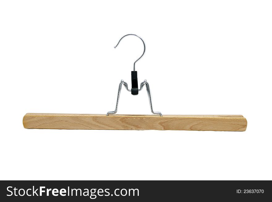 New wooden clothes hanger on a white background