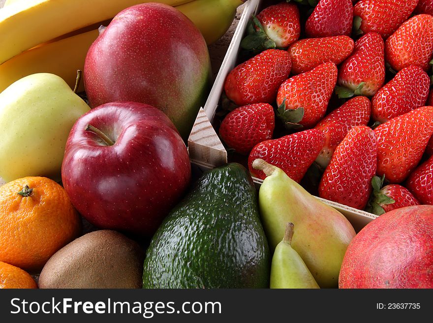 Mixed fruit strawberries apple pears