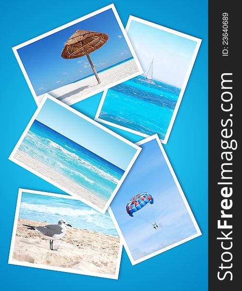 Caribbean beach pictures on blue background. Caribbean beach pictures on blue background