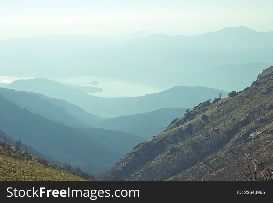 Color photo of mountain scenery. Alps. Italy.