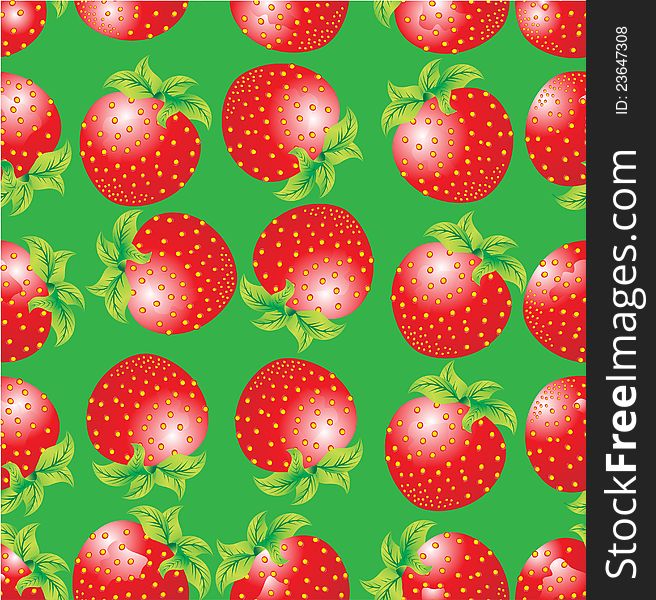 Seamless green background with a red strawberries. Seamless green background with a red strawberries