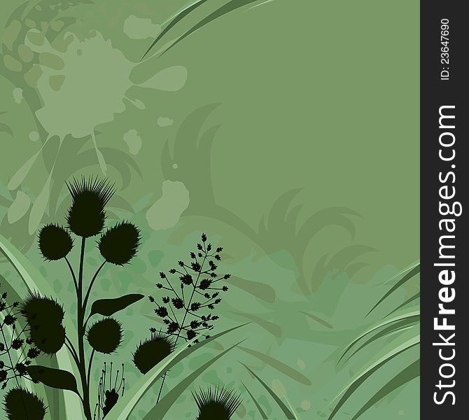 Grunge card with dark silhouettes of different grasses. Grunge card with dark silhouettes of different grasses