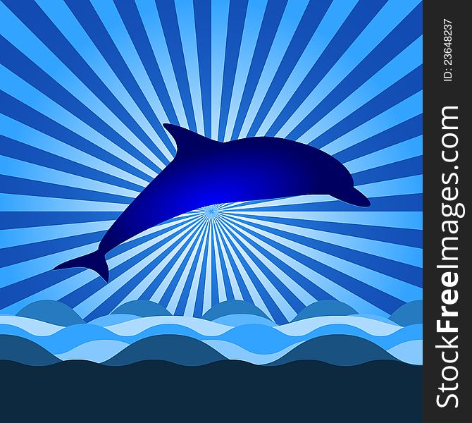 Shine over the ocean with dolphin. Shine over the ocean with dolphin