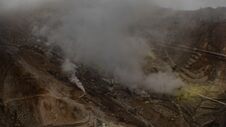 Egg-producing Factory Covered By Sulphuric Smoke In Volcanic Valley In Japan. Stock Image