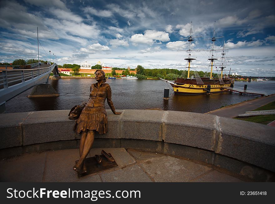 Veliky Novgorod. Russia city ship sky