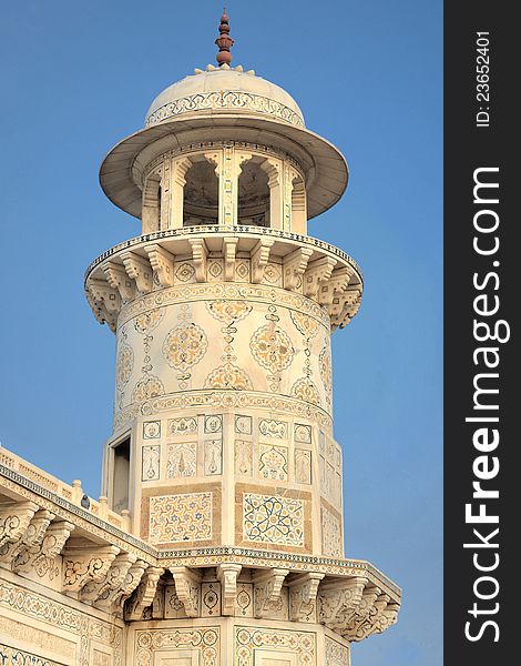 One of the Minarets of Itmad-Ud-Daulah's Tomb, Agra, India