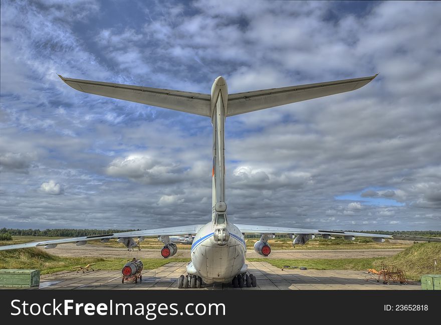 High Dynamic Range picture of jet plane which is being repaired