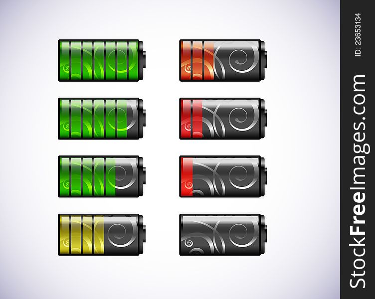 Vector batteries icons  on a with background. Vector batteries icons  on a with background