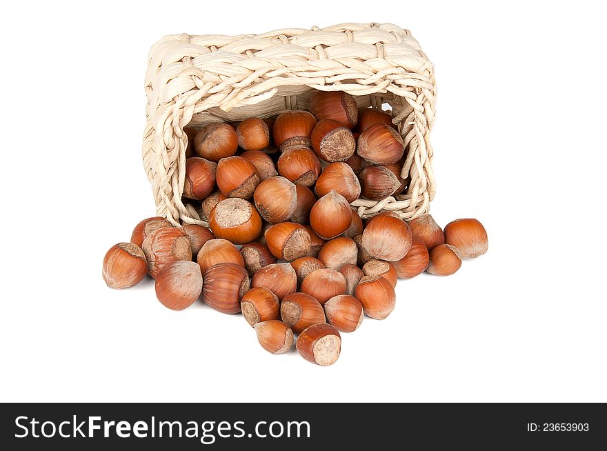 Shopping with hazelnuts on a white background. Shopping with hazelnuts on a white background