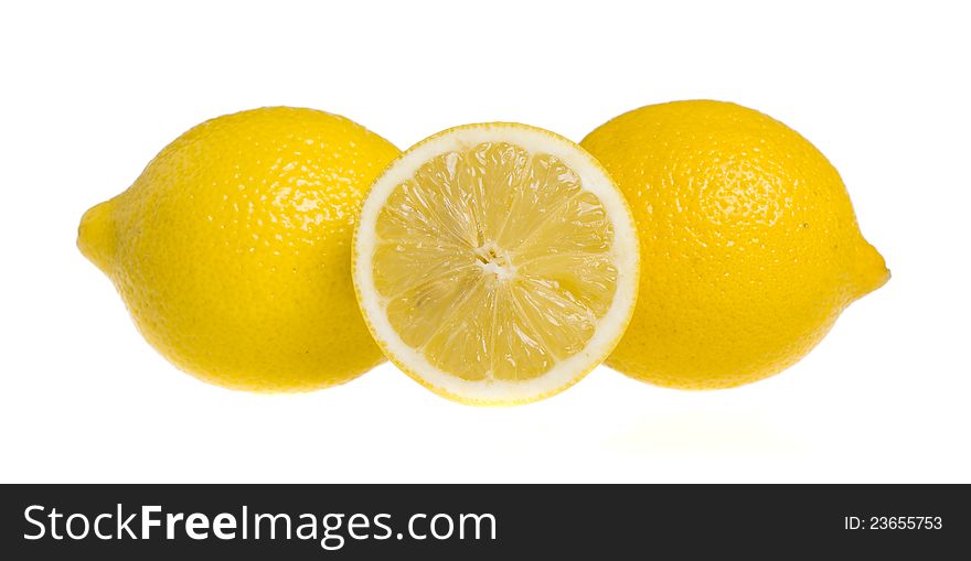 Fresh ripe lemons.  on white background