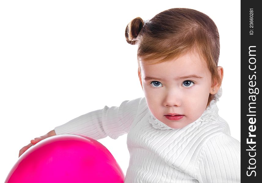 Portrait of cute little girl with balloon on a white. Portrait of cute little girl with balloon on a white