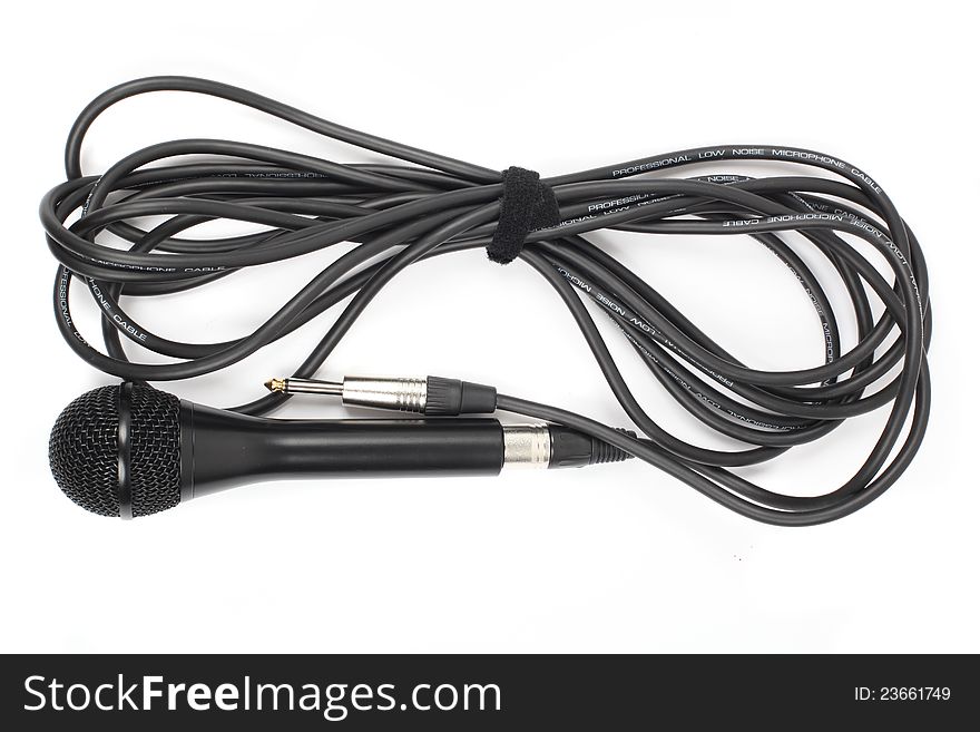 Black microphone with cable isolated