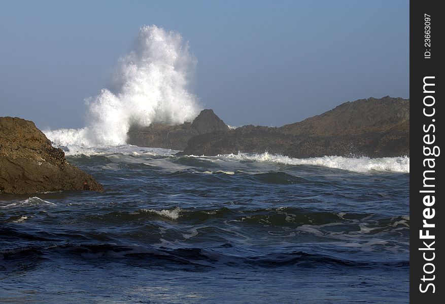 Wave Splashing onto Oregon Coastline