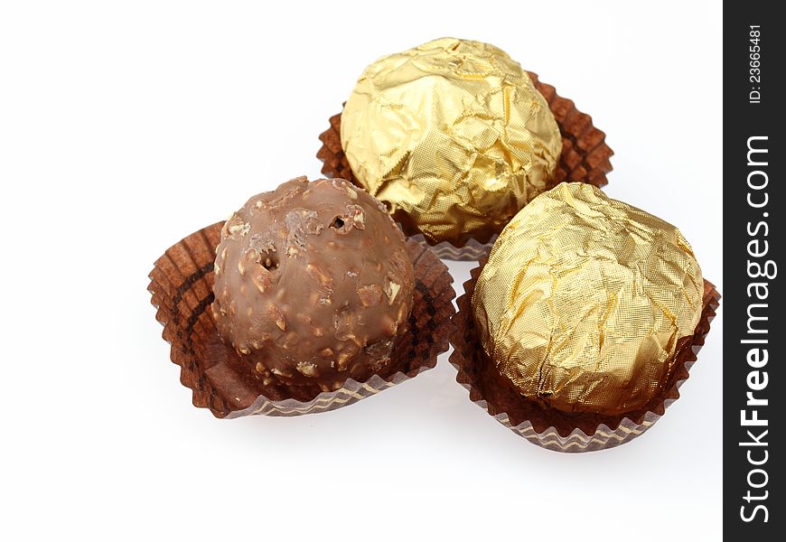 Chocolate ball on white background