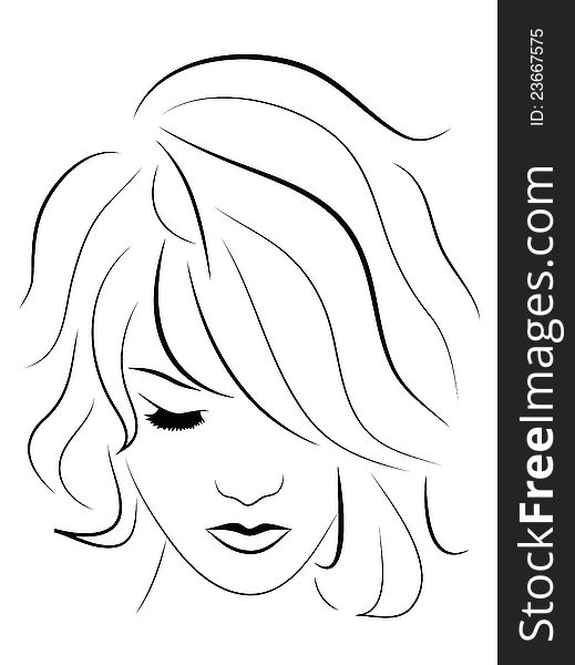 Black white face with hair, illustration