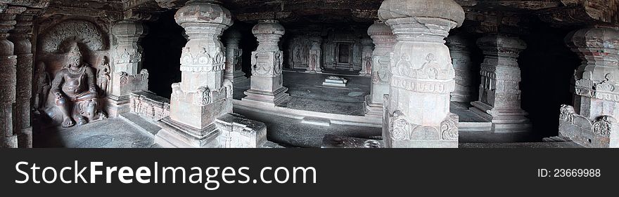 Panoram inside the ancient Ellora Caves. Panoram inside the ancient Ellora Caves