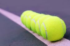 Tennis Balls Closeup On Hard Court Tennis Turf Stock Photo