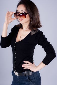 Young Woman Is In Sunglasses Royalty Free Stock Photography Young Woman Is In Sunglasses Royalty Free Stock Photography