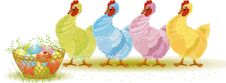 Four Hens With Easter Eggs Royalty Free Stock Image Four Hens With Easter Eggs Royalty Free Stock Image