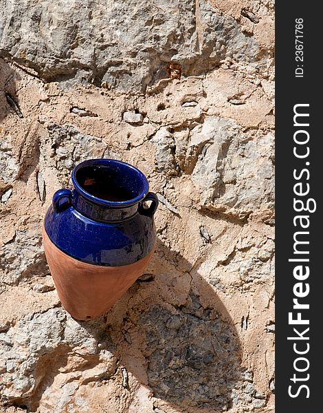 Traditional Mallorcan Ceramic pottery hanging on wall. Traditional Mallorcan Ceramic pottery hanging on wall.