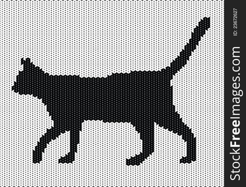 Silhouette of cat from knitted texture, vector illustration