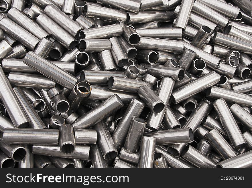 Pieces and rests of metal chrome tubes. Pieces and rests of metal chrome tubes