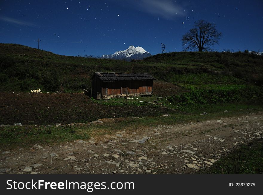 Small hut with the background of snowcapped peak, Ganesh Himal, Langtang National Park, Nepal. Small hut with the background of snowcapped peak, Ganesh Himal, Langtang National Park, Nepal.