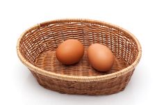 Two Eggs In Wicker Basket Royalty Free Stock Photography