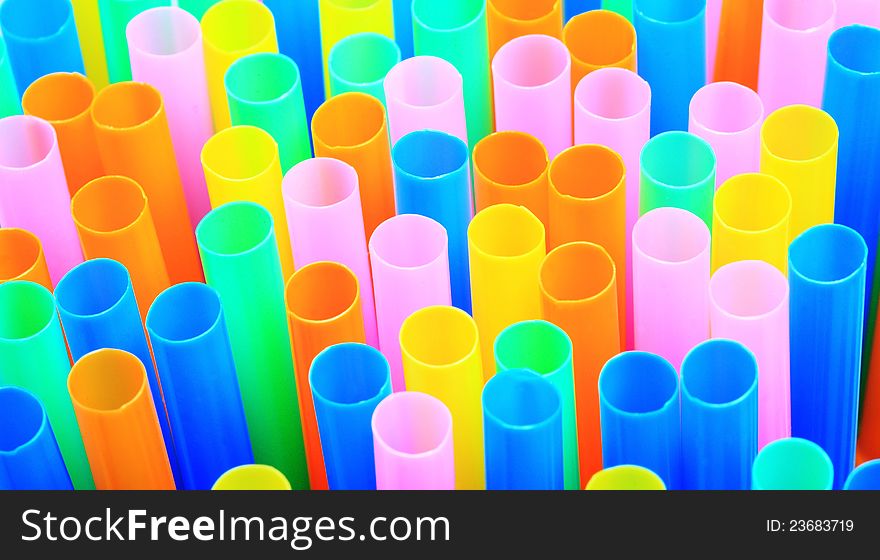 Close up multi color flexible straws