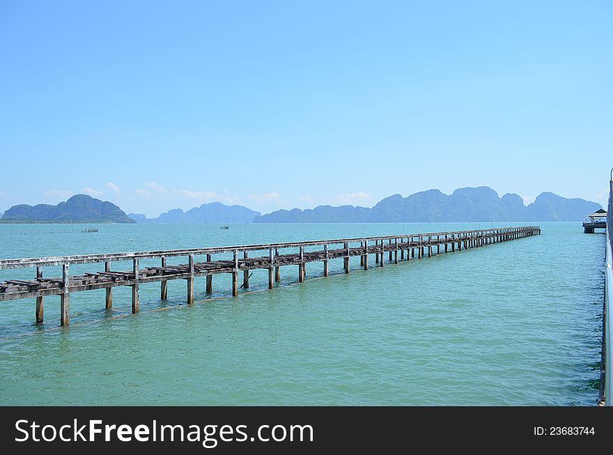 Seaview along Klongkien Pier, Phangnga, Thailand. From here, tourists can take longtailed boats to Koh Yao Island and to some tourist attractions along Phangnga Bay.