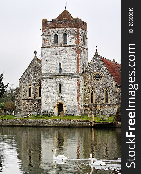 English Village Church and Tower on the Thames at Bisham. English Village Church and Tower on the Thames at Bisham