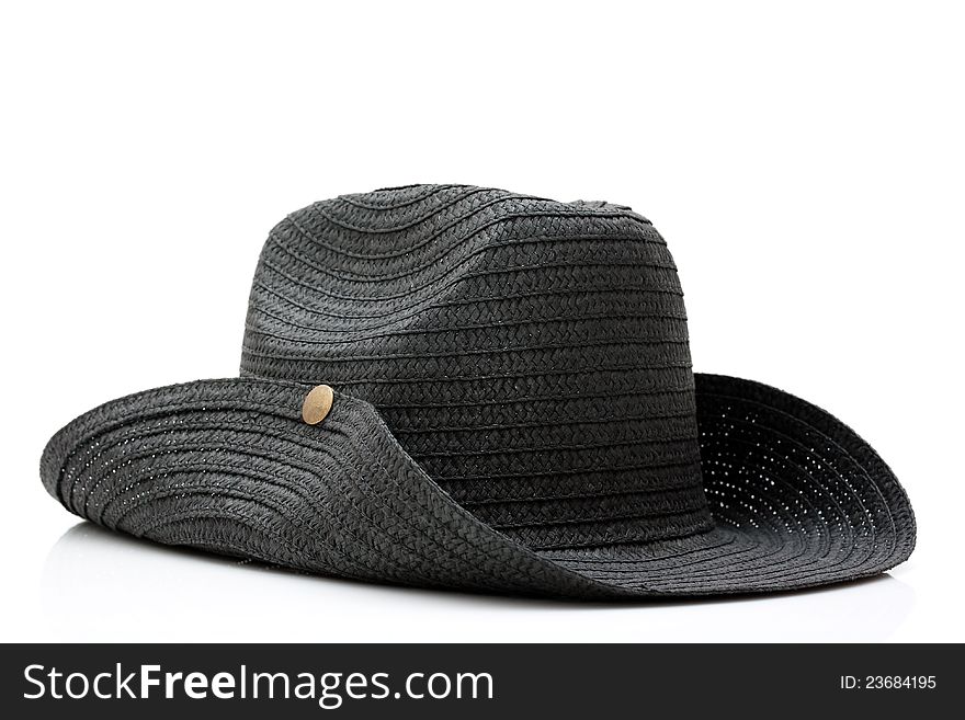 Black cowboy straw hat on white background