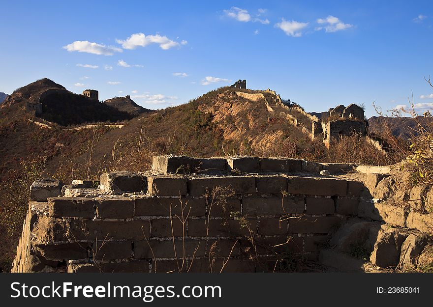 Relic of The Great Wall in autumn, Huludao, northeast China.